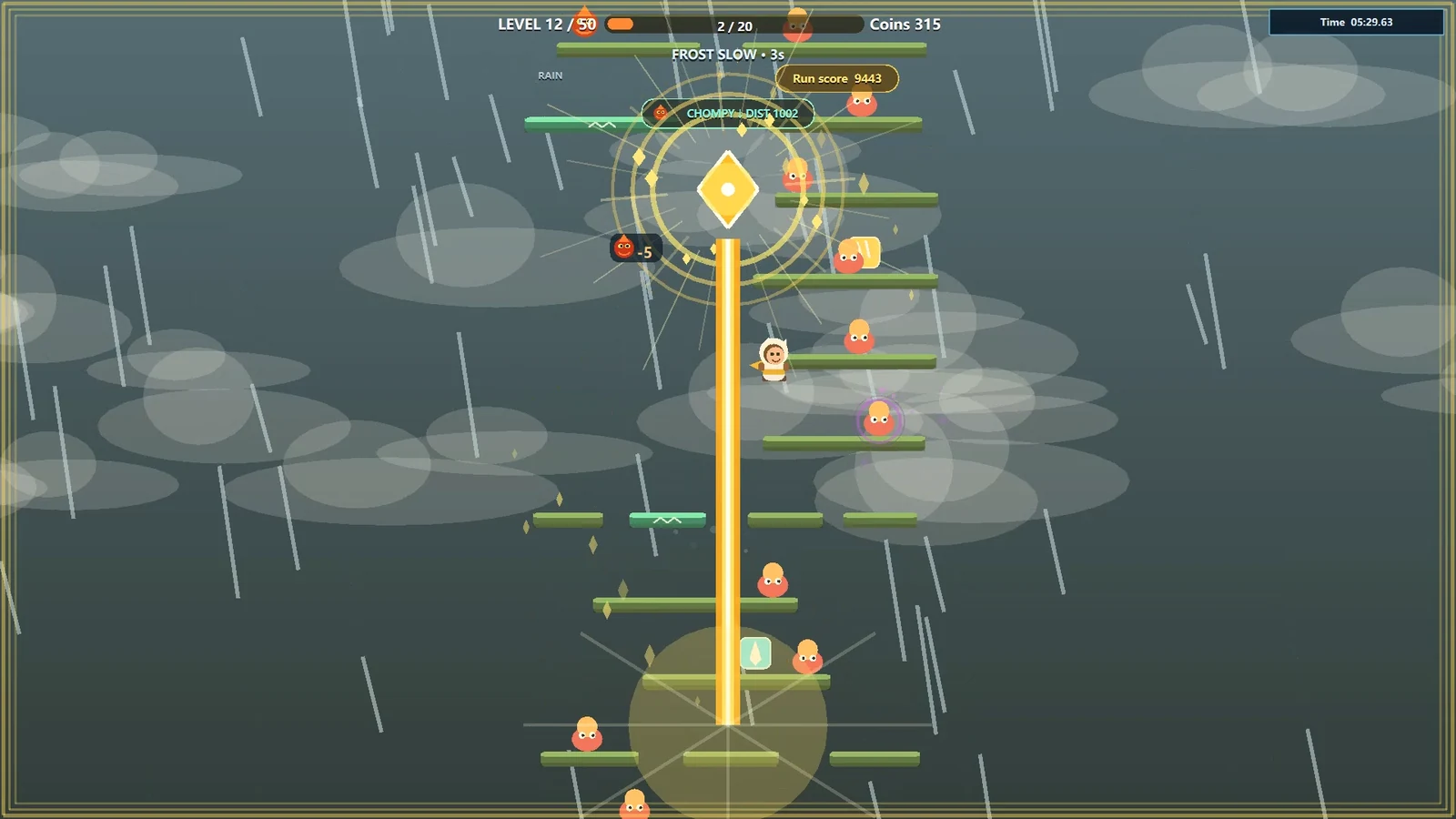 Gameplay in rain with a large vertical effect